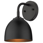 Golden Lighting - Zoey 1 Light Wall Sconce, Matte Black With Black - The Zoey Collection is proof that simple can be beautiful. This elegantly utilitarian series has the chic versatility to enhance the style of a variety of spaces. The smooth lines of this minimalist design pair well with transitional to modern d�cors. The cleanness of the contemporary look gives the fixtures a slightly industrial feel. Zoey is offered in a number of sizes with a combination of shade and finish options available. The color of the shade?s interior consistently matches the shade?s exterior finish. The silhouette of the metal shade is a modern update to the classic dome shape. This wall sconce is perfect for hallways, bedrooms, or to use as an accent.