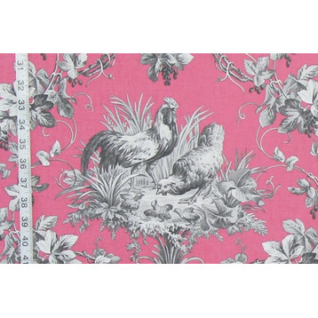 Pink Rooster Toile Fabric French Chicken, Standard Cut