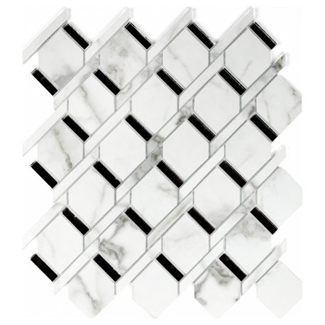 Musico 3"x2" Square Diamond Glass Mosaic Tile,Bianco Carrara, Set of 10