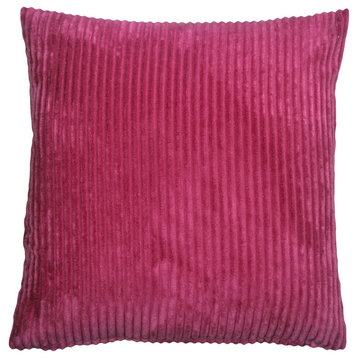 Pillow Decor - Wide Wale Corduroy 18 x 18 Throw Pillows, Magenta Pink