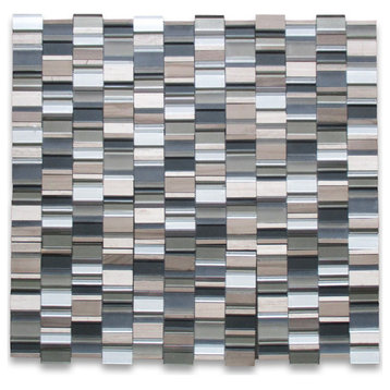 Glass Mosaic Tile Aviation Glass Athnes Gray Marble Stainless Steel, 1 sheet