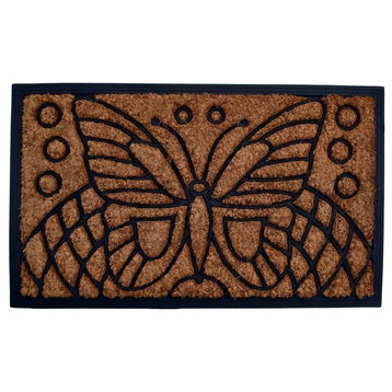 Imports Decor Coir And Rubber Butterfly Door Mat With Black And Brown 707RBCM