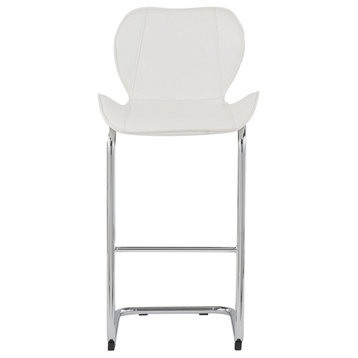 White And Silver Metal Low Back Bar Height Bar Chairs With Footrest