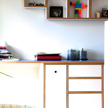 Plywood Office Unit, Pastel Colours.