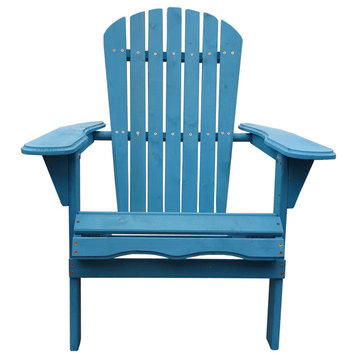 Villartet Solid Wood Classic Adirondack Outdoor Folding Chair, Blue