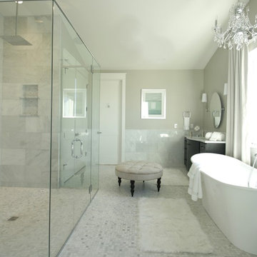 1 X 1 marble tile xBenjamin Moore revere pewter xblack vanity xcarrera marble