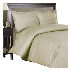 Royal Tradition - 100% Cotton 600TC Striped Duvet Cover Set, Linen, King/Cal King - Duvet Covers And Duvet Sets
