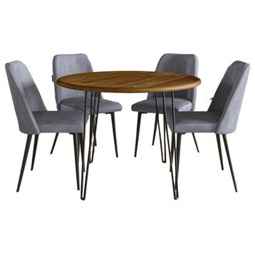 Five Piece 42 Round Mid-Century Modern Dining Set with Faux Leather Chairs