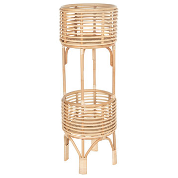 Rattan Indoor Two-Tier Plant Stand, 28", Natural