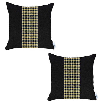 Set of 2 Black And Yellow Houndstooth Pillow Covers