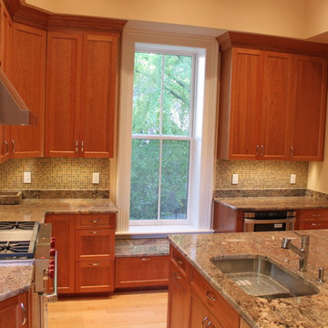 Transitional cherry wood kitchen in Boston