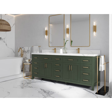 Cambridge 84 Double Sink Bath Vanity in Pewter Green 2" Calacatta Gold