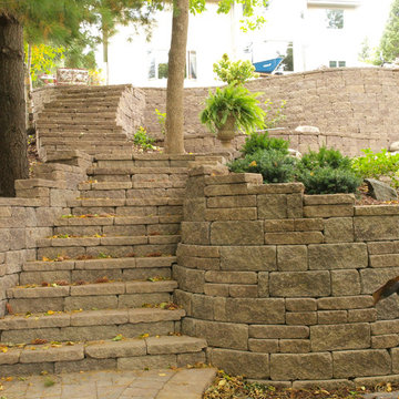 Concrete Block Raised Patio with Allan Block Retaining Walls