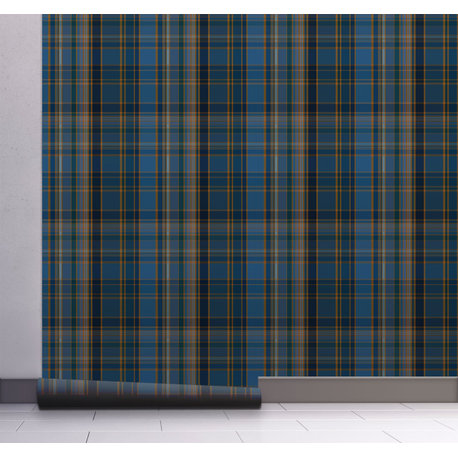 GW6021 Plaid Pattern Peel & Stick Wallpaper Roll 20.5in W x 18ft L, Blue Orange