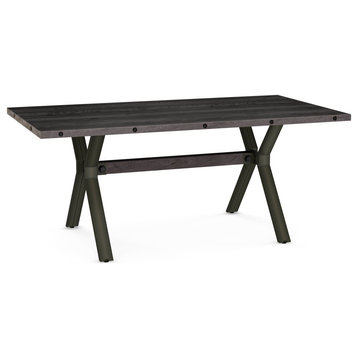 Amisco Laredo Dining Table, Dark Grey Distressed Wood / Dark Brown Semi-Transparent Metal