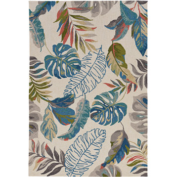 KAS Harbor 4211 Palms Tropical Rug, Ivory and Teal, 3'3"x5'3"