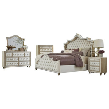 Coaster Antonella 5-piece Eastern King Upholstered Velvet Bedroom Set Ivory