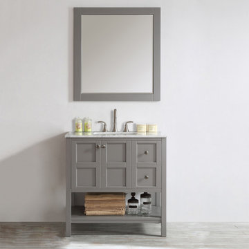Florence 36 in. W x 22 in. D x 35 in. H Vanity in Grey with Marble Vanity Top in