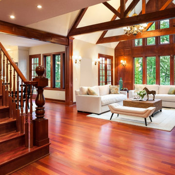 High-End Wooden Straight Staircase with an Oversized Newel Post