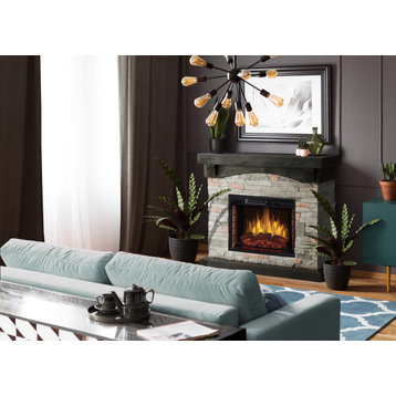 Muskoka Sable Mills Electric Fireplace With Mantel, Gray Stone