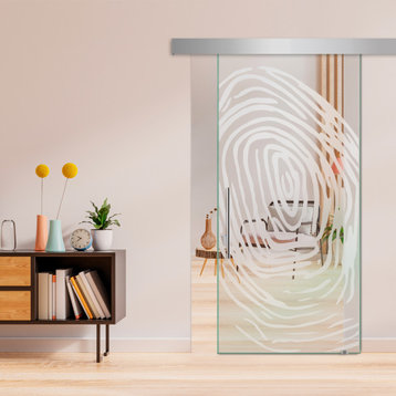 Sliding Glass Doors Clear With Designs, 32"x81", Recessed Grip