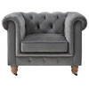 Londynn Club Chair Dark Gray Velvet 42L x 33.5W x 30.3H Button Tufted Rolled Arm