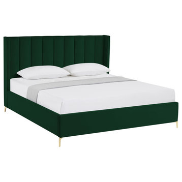 Inspired Home Ameen Bed, Upholstered, Green Velvet King