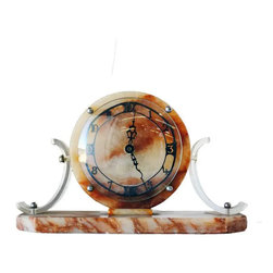 1950s Mid-Century Acrylic and Marble Modernist Mantel Clock - Desk And Mantel Clocks