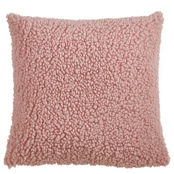 Down Filled Faux Fur Throw Pillow, 18"x18", Pink