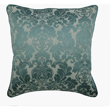Blue Decorative Pillow Cover, Jacquard Damask 24"x24" Silk, King Damask