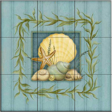 Tile Mural, Blue Shells 1 by Angela Anderson