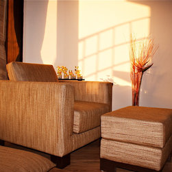 Metaphor | Upholstered Sofa Armchair with Footstool - Armchairs And Accent Chairs