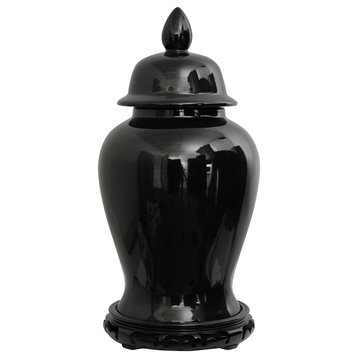 18" Solid Black Porcelain Temple Jar