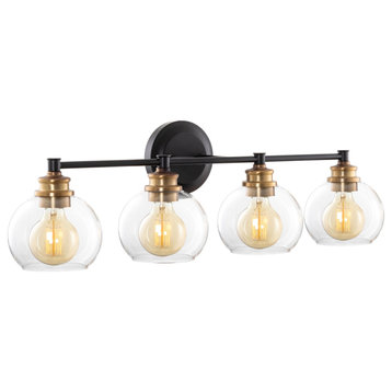 Kira Home Odette 30" Bathroom Light, Glass Globe Shades, Warm Brass Accents, Oil
