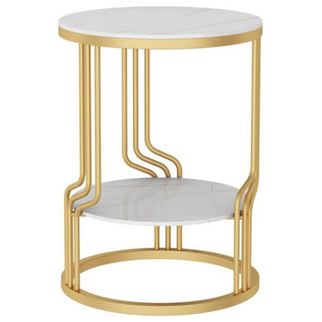 Gold/ White/Black Small Marble Coffee Table For Living Room And Office, Gold + White (2 Shelves), H19.7"