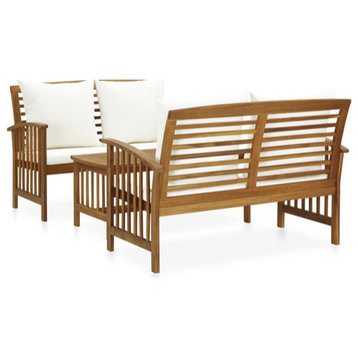 vidaXL Patio Furniture Set 3 Piece Bench Seat with Table Solid Acacia Wood