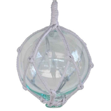 Clear Japanese Glass Ball Fishing Float With White Netting 6"