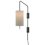 Currey & Company - Tamsin Wall Sconce - Proving that an industrial chic appearance doesn't equal dowdy, our Tasmin Wall Sconce has an articulated armature that cuts a striking pose. Made of metal in an oil-rubbed bronze finish, the angle of the arm that holds the bulb, the shape of the finial and the way the off-white shantung shade cleanly joins the two makes this sconce a striking choice for a discerning design devotee.
