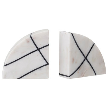 White/Black Marble Bookends, 2-Piece Set