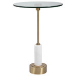 Uttermost - Portsmouth Accent Table - Elegant and sophisticated, this round accent table features a brushed brass iron base with white marble details and a glass top.