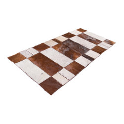 Modern Handmade Cowhide Patchwork Hallway & Stair Runner, Brown White, 6'2"x3'0" - Hall And Stair Runners