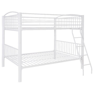 Bowery Hill Modern Metal Full Over Full Bunk Bed Attached Ladder in White