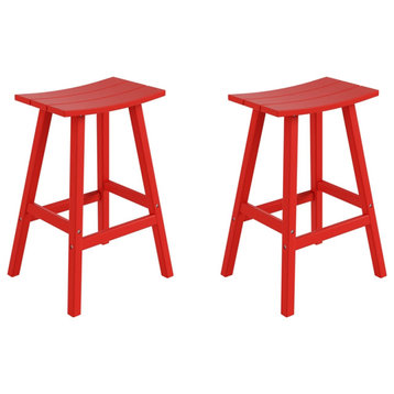 Florence Outdoor 29" HDPE Plastic Saddle Seat Barstool Red (Set of 2)
