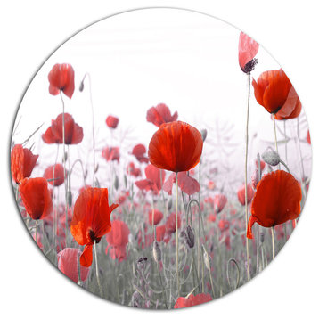 Amazing Red Poppy Flower Garden, Flower Large Disc Metal Wall Art, 36"