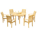 Teak Deals - 7-Piece Outdoor Teak Dining Set: 52" Round Table, 6 Mas Stacking Arm Chairs - Set includes: 52" Round Dining Table and 6 Stacking Arm Chairs.