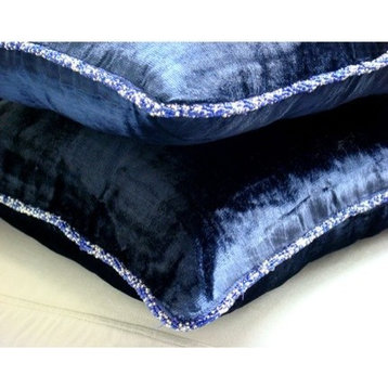 Euro Pillows Navy Blue Decorative Pillows Velvet 24x24 Solid Color, Navy Shimmer