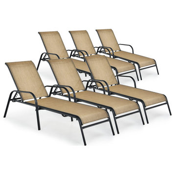 Costway 6PCS Patio Lounge Chair Chaise Adjustable Recliner Stack No Assembly