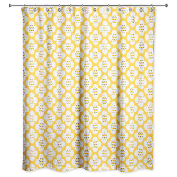 Yellow Floral Pattern Shower Curtain