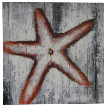 24 Inch Square Starfish Design Oil Painting On Stretched Canvas