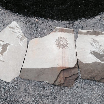 Flagstone Paver Pathway- pavers at top of path with birdfeeder